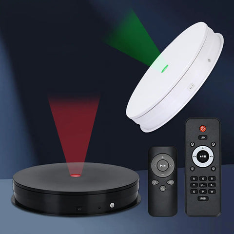 Stunning Motorized Rotating Display Stand With Vibrant LED Lights, 360 Spin Base For Jewelry And Watches, Smooth Electric Turntable with remote and lights.