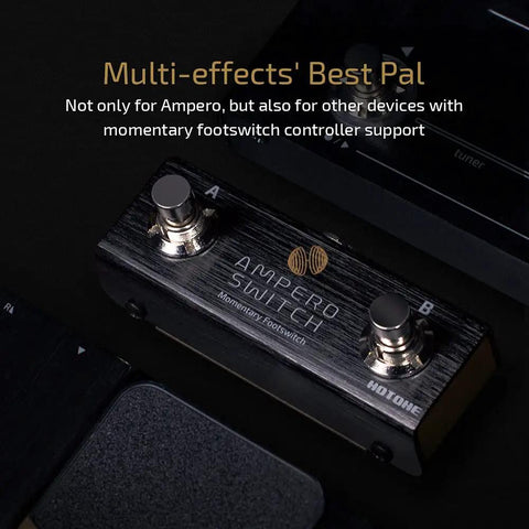 Dual Footswitch Pedal For Guitar Effects Rig Gear Momentary 2-Way Foot Switch Controller With 6.35mm TRS Jack shown on dark surface.