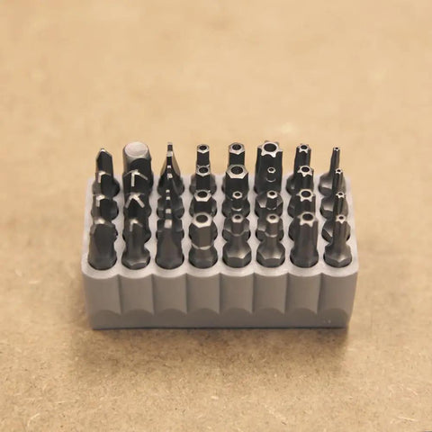 Tamperproof Bit Set 32 Piece Magnetic Driver Bits Kit With TORX Hex Spanner Tri Wing TORQ And More Durable Heat Treated Steel Bits With PVC Storage Block For Easy Access And Organization, gray PVC block
