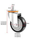 Rugged PU Swivel Casters With Brakes For Furniture Workbenches And Carts Industrial Plate Wheels measurements