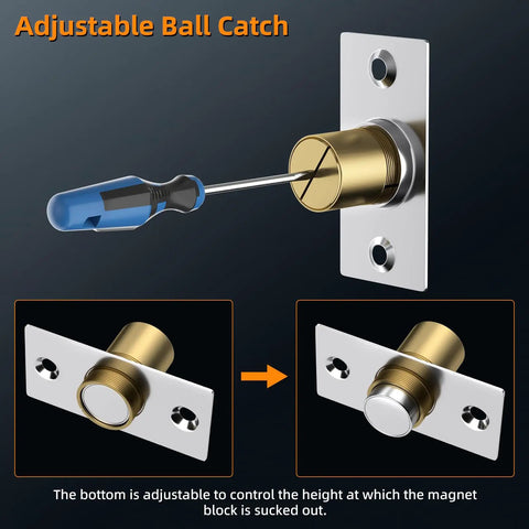 Magnetic Closet Door Catch 2 Pack, Adjustable Ball Latches with screwdriver, silver and gold finish