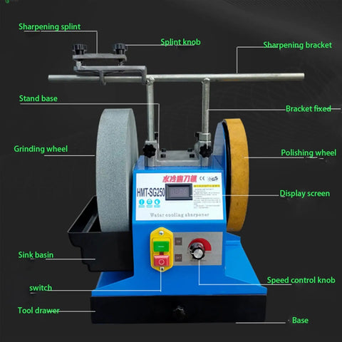Wet Grinder For Granite Marble Concrete And Stone Polishing And Grinding Machine featuring 370W motor, 250x50x20mm wheels.
