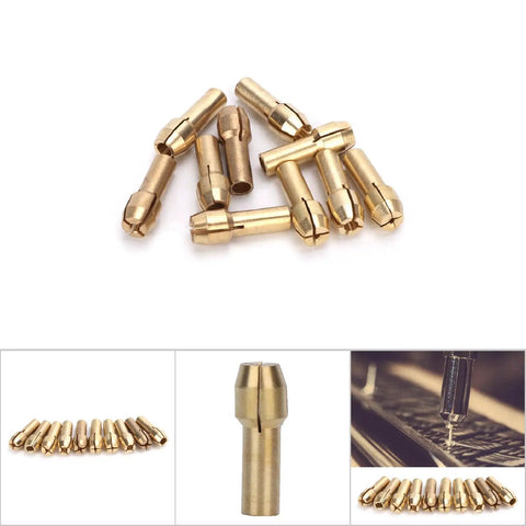 Set Of 10 Dope Mini Brass Collets For Rotary Tools 0.5-3.2mm Chuck Size Fits Electric Grinders And Mini Drills Precision Drilling Accessories