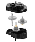 Exploded view of Heavy Duty CNC Aluminum Transmission Gearbox With Sixteen Point Six To One Gears Pinion For TRX4M 1 To 18 Scale RC Crawler Upgrade Black Built To Handle Tough Trails And Harsh Terrain