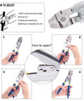 2.2mm Wire Rope Crimping Tool Kit With 150Pcs 3 Size Aluminum Double Barrel Ferrule Sleeves, tool adjustment steps shown