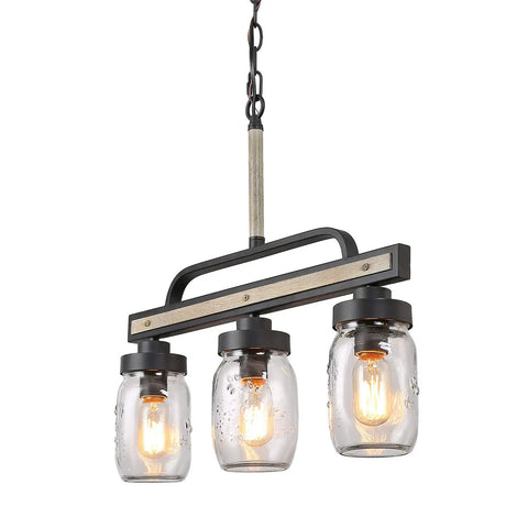 Rustic Mason Jar Chandelier For Farmhouse Kitchen Island Lighting With Metal Finish And Glass Pendant Three Clear Mason Jars