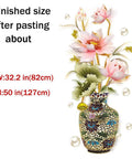 Chinese Style Lotus Flower Vase Wall Sticker With Pearl Accents Peel And Stick Decor For Living Room And Entryway Two Sheets Per Roll Finish Size About 32.2 Inches By 50 Inches Elegant Backdrop Art For Home