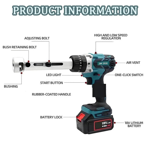 High Performance 18V Electric Wire Stripper And Cable Peeler Machine With Rechargeable Battery, features labeled for easy understanding.