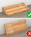 Expandable 3 Tier Bamboo Spice Rack And Kitchen Cabinet Organizer Fits Standard Jars Horizontally showing proper use with layered design.
