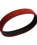 High Friction Red Rubber Drive Belt With Grooves For Fast Card Feeder And Auto Counter Machines, Built For Smooth Power Transmission, Stable Operation, Durable Conveyor Belt, Size 950-200-7mm red grooved rubber belt shown on white background