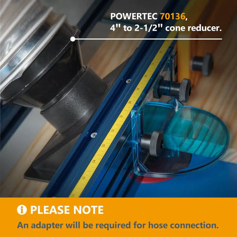 Router Table Bit Guard Kit With Dust Port And Dust Collection Adapter 2.5 Inch ID 6.5 Inch close-up, showing cone reducer and guard.