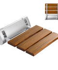 Folding Shower Seat Wall Mounted Bench Teak Wood Chair With 350 Lb Capacity Water Repellent Lacquer Finish Aluminum Bracket
