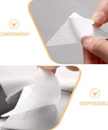 25 White Adhesive Collar Stays Disposable PVC Shirt Fixes Ditch The Droop With These Business Ready Collar Guards Keep Your Fit Fresh For Any Occasion Easy One Time Use Triangular Shape For Snug Hold showing a hand peeling a triangular adhesive collar stay.