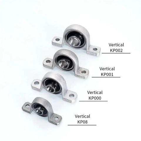 Heavy Duty Rock Solid Zinc Alloy Pillow Block Housing, set of four sizes, smooth glide support for industrial builds.