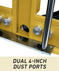 Details of dual 4-inch dust ports on the Badass Vertical Panel Saw With 3Hp Worm Drive Motor for efficient dust collection.