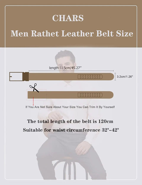 Two Pack Mens Leather Ratchet Belts With Automatic Buckle And Click Sliding Design For Casual Golf And Business Wear One Size Fits 28 To 42 Inch Waists 1.26 Inch Wide 120 Cm Length Excluding Buckle