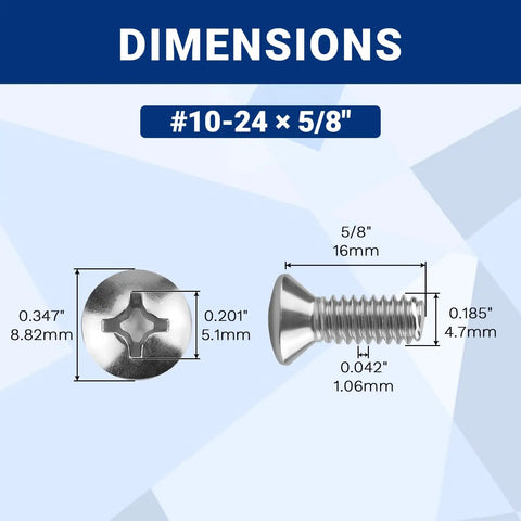 Dimensions of 50 Pack Of 18 8 304 Stainless Steel Phillips Oval Head Machine Screws 10 24 By 5 8 Inches for wall plates.