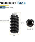 M6x12mm Black Carbon Steel Hex Socket Spring Plungers Ball Point Set Screws Locks In Tight For Furniture Repair And Machinery Fixtures Pack Of Twelve Snag Free Hardware Clips with size details