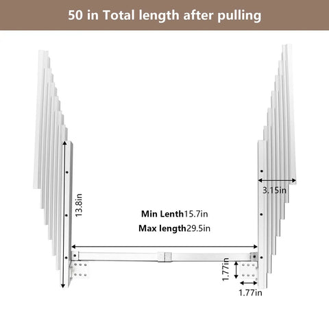Top Shelf Heavy Duty Aluminum Telescopic Table Extension Slides Built Tough With Silent Glide Motion Perfect For Kitchen Countertops And Dining Tables Silver Sixty Four Inch Length Easy Setup, showing measurements of the extension.