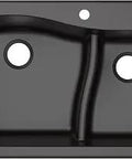 33 Inch Double Bowl Granite Quartz Kitchen Sink in Black, top view, showcasing durable quartz composite, drop-in and undermount option.
