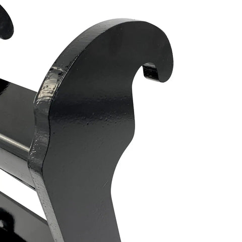 X Change Quick Hitch Coupler For Mini Excavators, Beefy Black Coated Steel Attachment, heavy duty quick attach bracket close-up