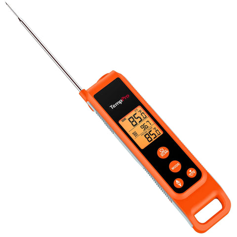 2 In 1 Infrared Thermometer With Meat Probe For Grilling And Cooking, Non Contact Laser Thermometer For Griddle, Grill, Orange