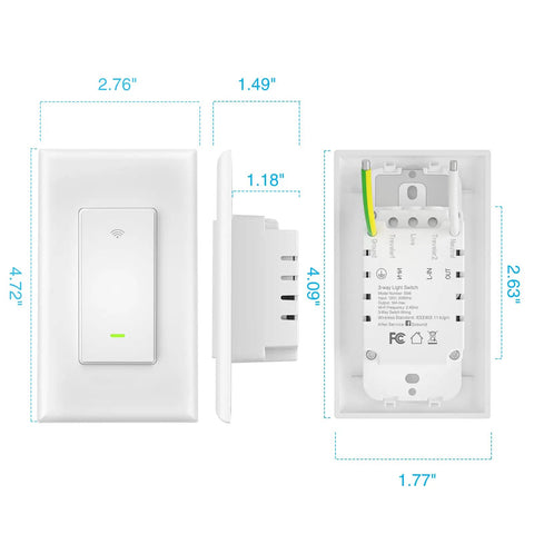 3 Way Smart Light Switches With Voice And App Control Requires Neutral Wire And 2.4 GHz WiFi FCC Listed No Fuss Install dimensions