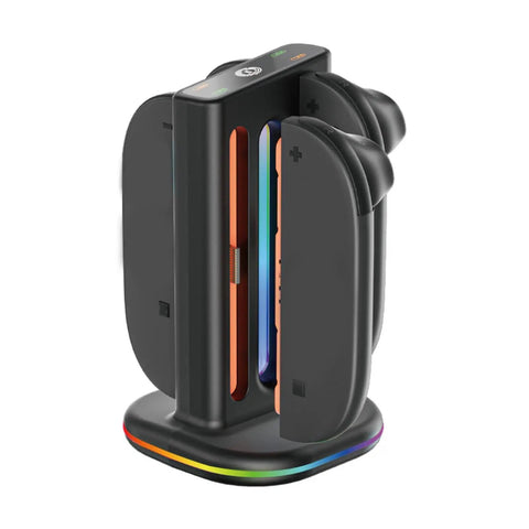 Controller Fast Charging Station With Touch Glow Lights For Nintendo Switch 2 Featuring 9 Color Breathing Modes, sleek design charging four controllers.