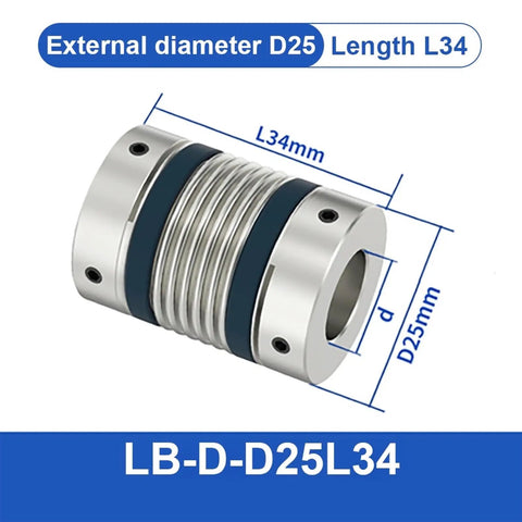 High Elasticity Flexible Shaft Coupling Bellows Motor Joiner For 3D Printer And CNC Machine Build Aluminum Universal Joint LB Series D25, D25mm, L34mm, detailed view.