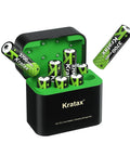 Top Shelf AA Rechargeable Lithium Batteries 3700Mah 8 Pack With Rapid Dock Charging Case showing batteries in black and green storage.