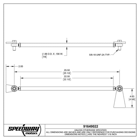 Weld On Rear Panhard Bar Track Rod Kit For Parallel Mount Multi Link Suspensions Universal Fit To Control Lateral Axle Movement In Coil Spring Or Coil Over Setups Built Tough With High Quality Components. 22.5in rod drawing