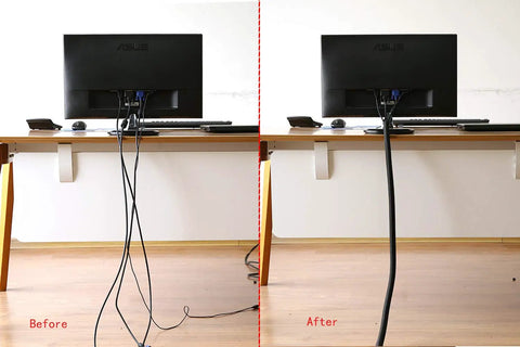 Before and after using 25 Foot 1.25 Inch Cord Protector Wire Loom Tubing Cable Sleeve Split Sleeving For USB Power HDMI cables