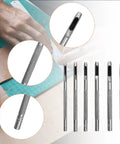 Six Piece Beefy Metal Hollow Hole Punch Kit for leather belt DIY crafts shown with steel punches on workbench