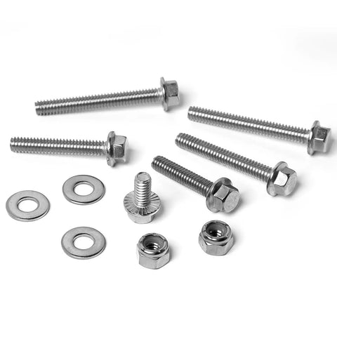 Beefy Stainless Steel 304 1/4-20 Flange Hex Bolts Kit With Nylon Insert Lock Nuts And Flat Washers In 1/2 Inch To 2 Inch Lengths For DIY Projects And Heavy Duty Equipment Fixes, bolts and washers shown
