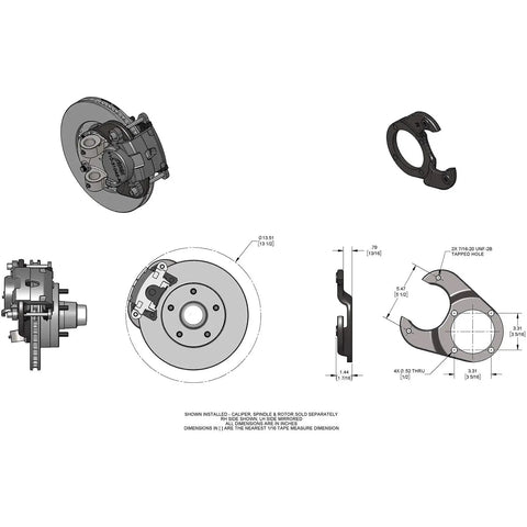 Technical drawing of Front Disc Brake Conversion Kit For 1937 1948 Ford Cars And 1937 1947 Ford Pickups With Spindle 11 Inch Rotors