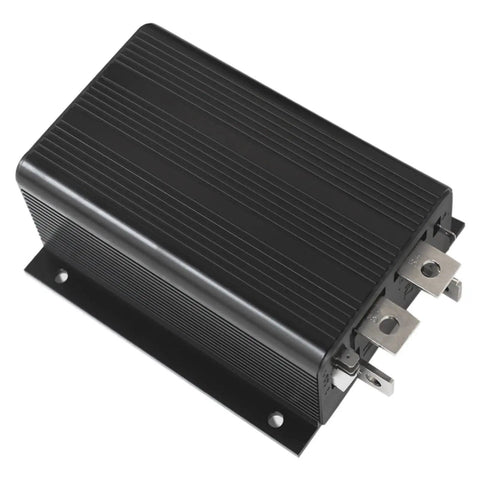 Top Shelf 24V 175A Motor Controller For Cantilever And Scissor Lift Platforms With Vertical Mast Direct Replacement Assembly, black metal casing, top view.
