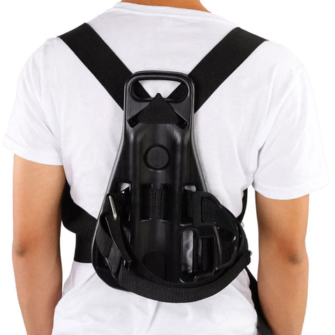 Dive Ready Diving Tank Backpack For Scuba Gear Adjustable Tank Holder Back Harness with black straps on person