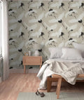 Premium Bird Pattern Large Scale Pvc Free Wallpaper Featuring Hella Durable Matte Linen Texture in a bedroom setting.