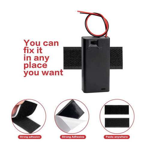 Straight Up AA Battery Holders With On Off Switch Delivering 3V Power For Quick Electronics Projects Featuring solder seal terminals and hook loop straps.
