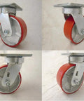 Built Tough Heavy Duty Swivel Casters With Bulletproof 5 Inch Polyurethane Wheels On Steel Core Rock Solid 1100 Lb Capacity side angle view