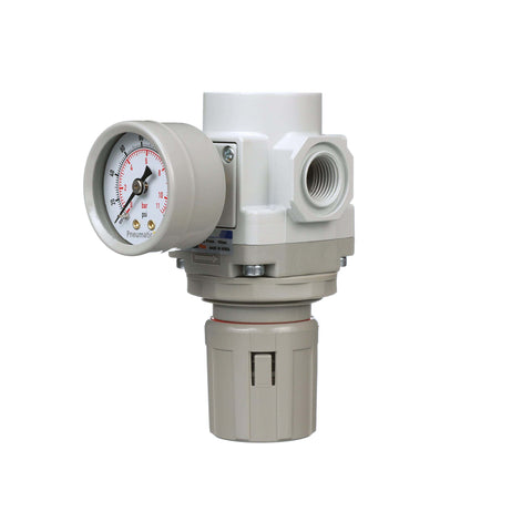 SAR300 N03BG 3/8 Inch NPT Air Pressure Regulator with Gauge and Bracket Relieving Type 0 to 150 PSI, side view