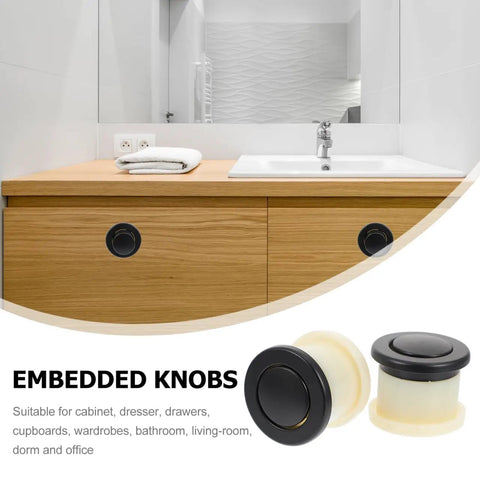 Six Pack Embedded Retractable Spring Knobs Zinc Alloy Cabinet Door Pulls Hidden Handle on modern bathroom cabinet.