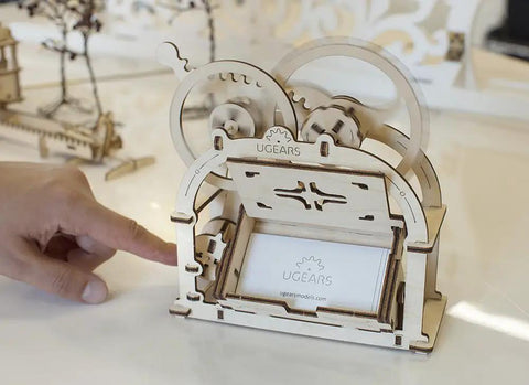 3D Self Propelled Mechanical Etui Box Kit Built From Plywood DIY Wooden Puzzle With Gear Drive Desktop Organizer Box You Assemble STEM Toy For Adults And Kids EN Manual Included Rich Brown Finish, plywood etui box on desk