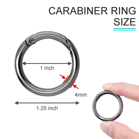 1 Inch Metal Spring O Ring Clip Keychain Set With Round Carabiner Clips Snap Hooks For Purses Bags Lanyards Paracord DIY.