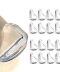 Baby Proofing Game Changer 16 Pack Clear Corner Protectors smooth silicone edge guards on furniture corner for safety.