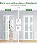 Space Saving Bifold Door For 30 By 80 Opening Preassembled White Frosted Glass Folding Barn Door With Concealed Hardware Kit