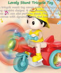 360 Degree Stunt Tricycle Toy With LED Lights And Dynamic Music Ride Simulation Pedicab STEM Spinning Electric Trike For Kids red trike with rider and spinning front wheel