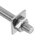 Close-up of Two Pack Extended Length M8x100mm 304 Stainless Steel Threaded Rods Kit With Nuts And Washers For Drywall Construction