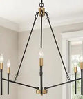 Black And Gold 6 Light Chandelier With Candle Lamp Holders For A Dope Modern Mid Century Vibe Perfect For Dining Room Living Room Kitchen Or Foyer Large 27 Inch Diameter Ceiling Light Fixture With Adjustable Height
