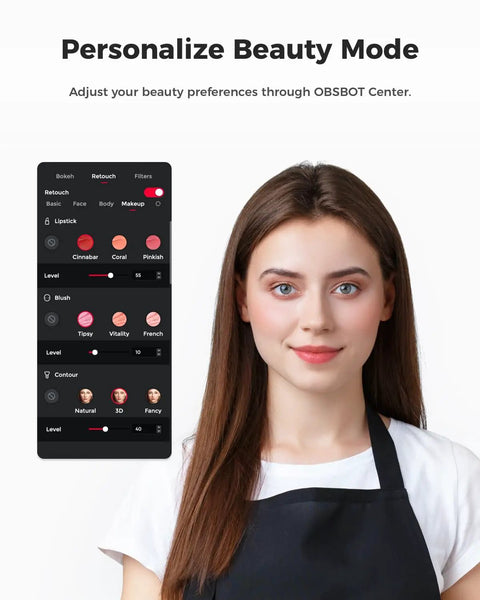 Next Level Webcam For Pc Capturing Sharp 1080P Video At 100 Fps Smart Ai Framing Keeps You Center Stage While Dope Auto Tracking Serves Fire Broadcast Quality Guaranteed For Streamers Who Want Sick Clarity And Rock Solid Plug Play Performance; user personalized beauty mode settings in a clean interface.